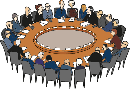 Eine große Gruppe von Menschen spricht über ein Thema.